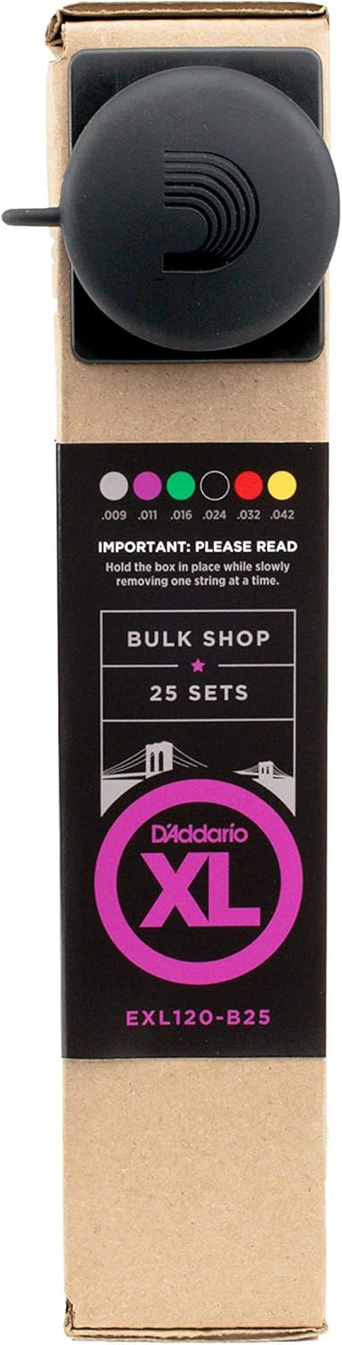 D'Addario EXL120-B25 super light guitar strings workbench box