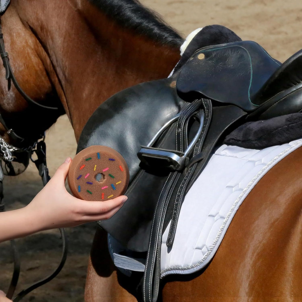 LemonRoad 8 pack gear sponges being used to clean leather horse saddles