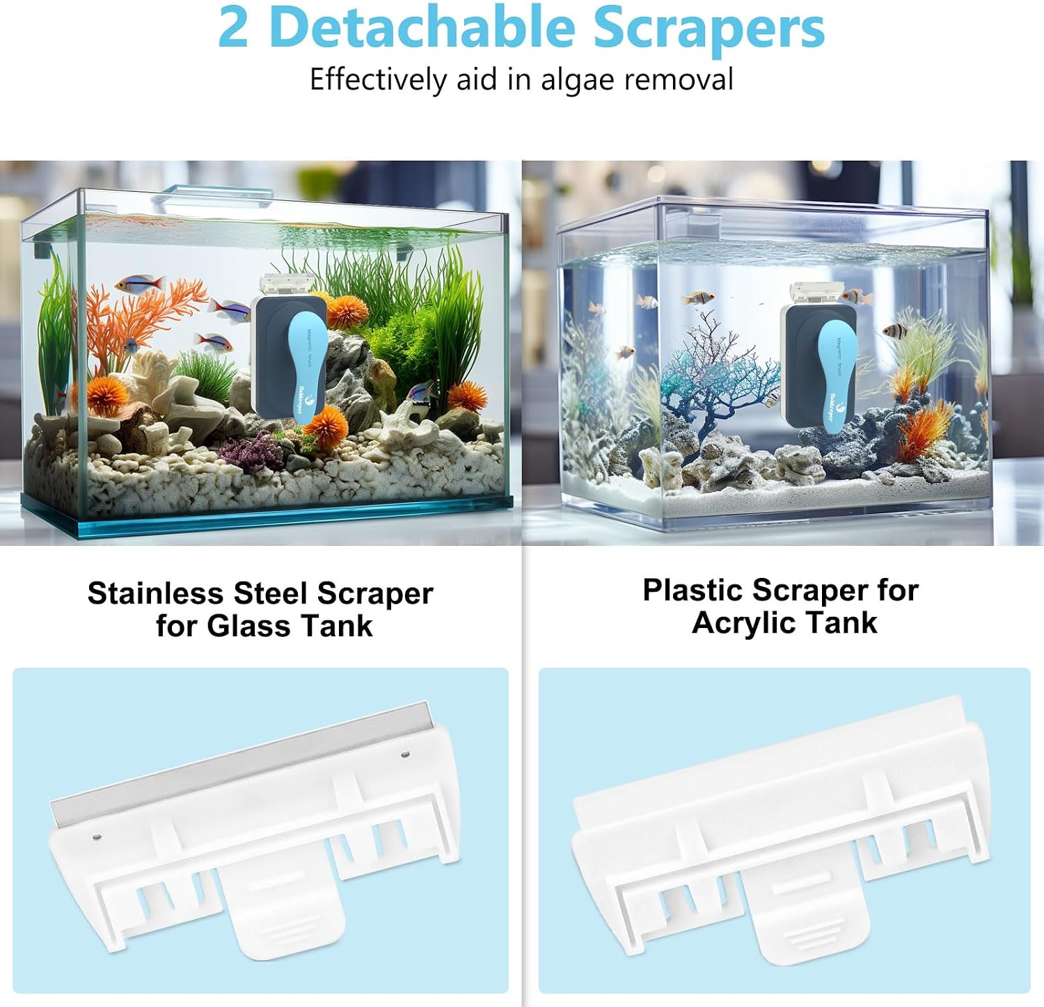 Fishkeeper algae magnet cleaning tool floating safely at the top of a water tank.