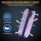 Breathable equine leg guards with soft fleece trimming texture detail