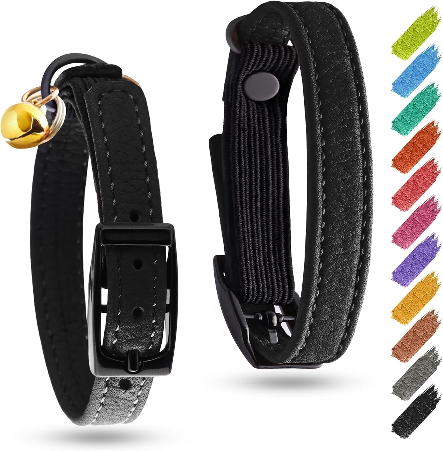 Leather Cat Collar with Bell and Safety Elastic Strap Breakaway Alternative for Small & Large Kittens, Stylish Pet Leather Collar for Boy, Girl Cats with Metal Buckle & QR ID Tag (Mint) - Image 14