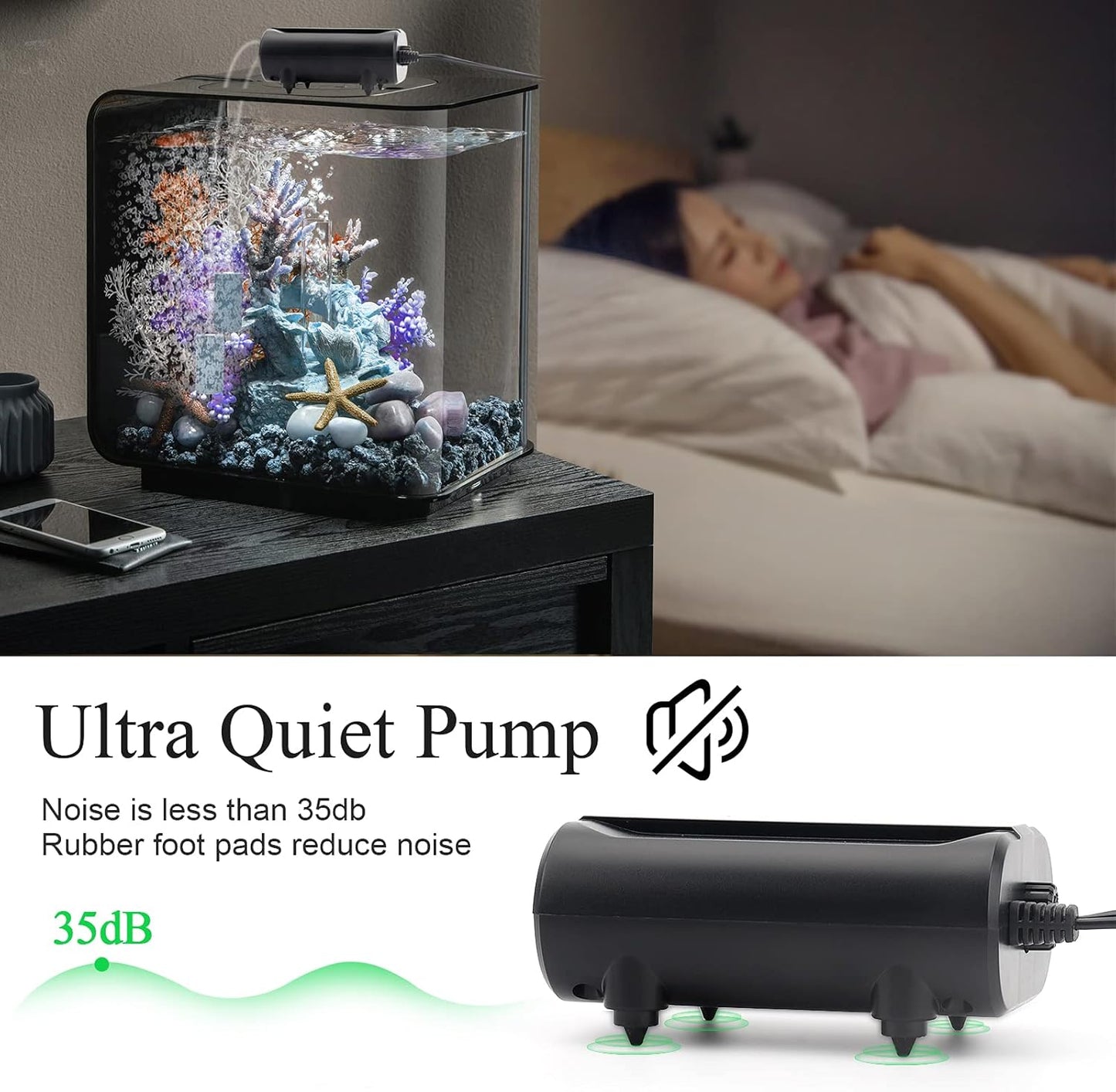 Compact Aqqa fish tank air pump featuring black finish