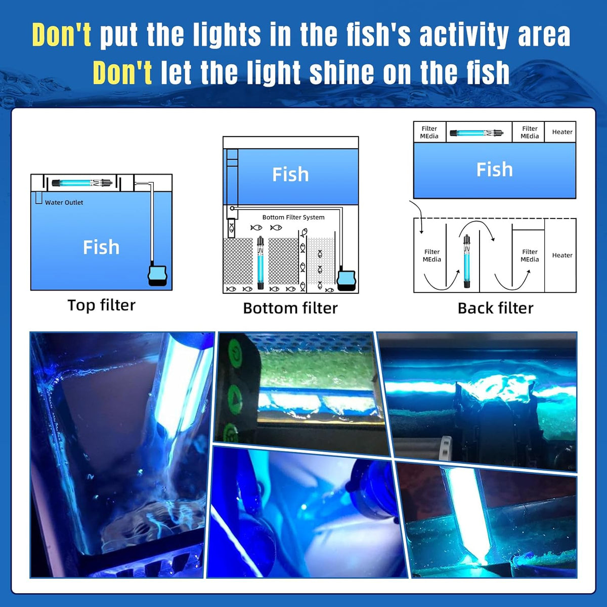 Submersible aquarium UV lamp for algae removal