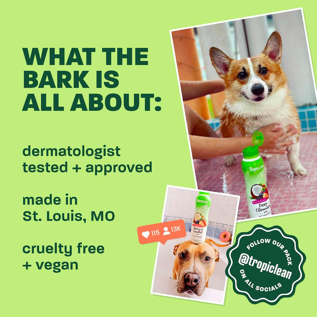 TropiClean luxury dog grooming bundle showing product labels and natural ingredient highlights