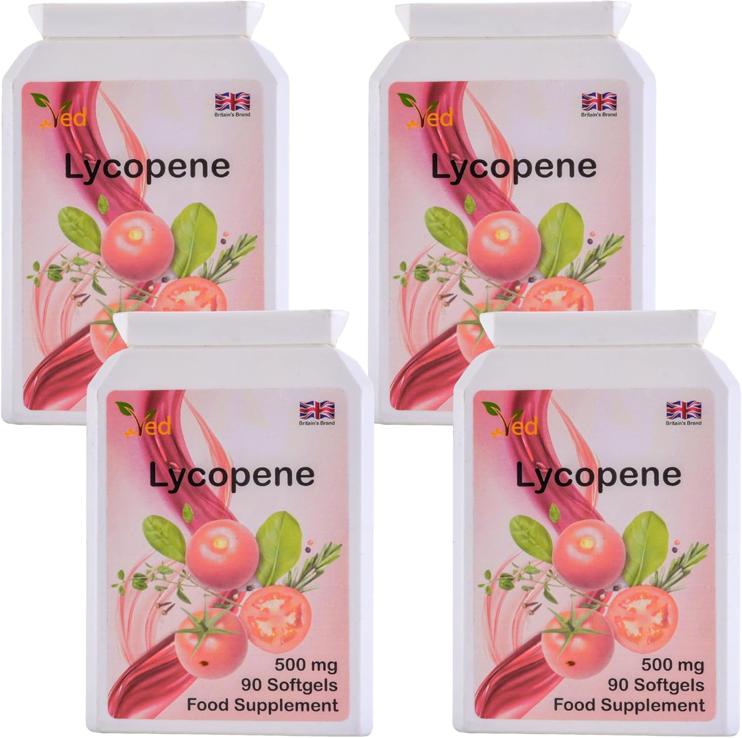Ved Lycopene 500 Milligrams supplement front view authentic antioxidant softgels