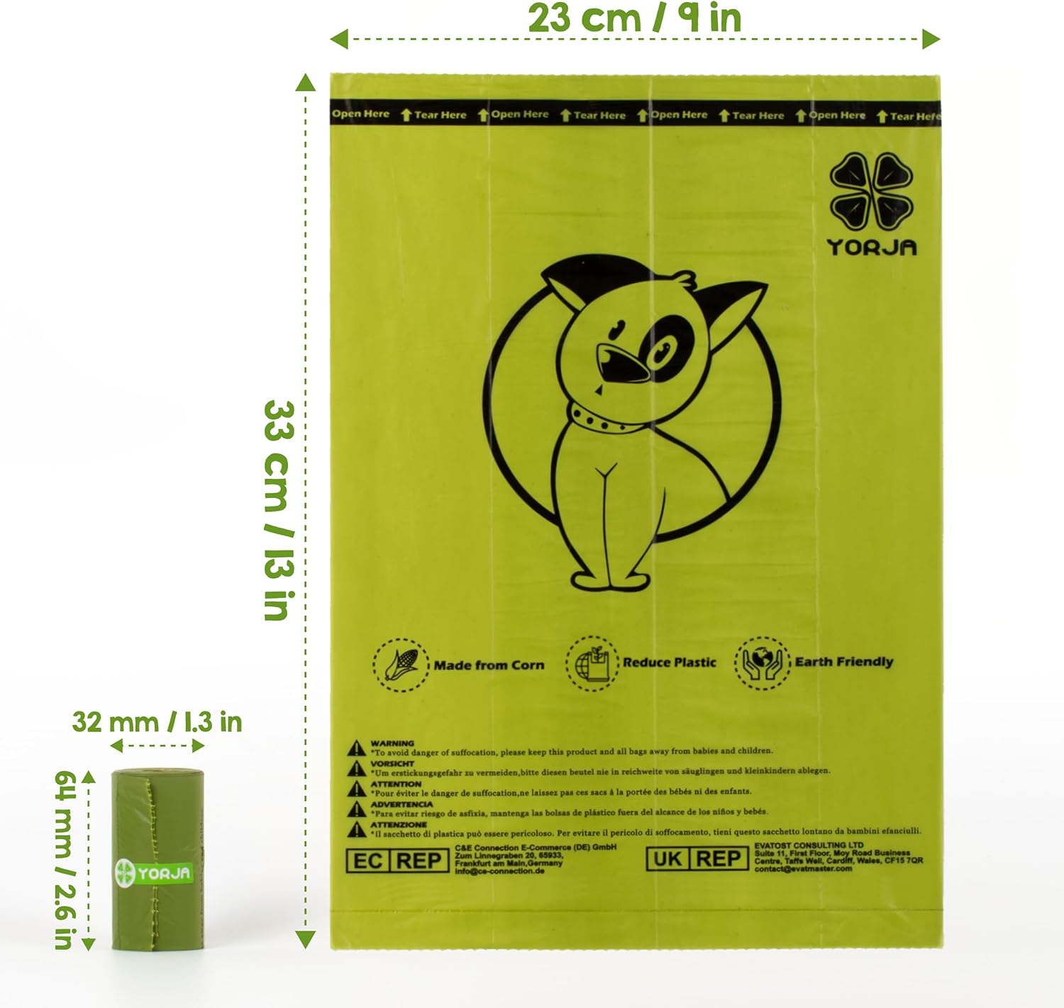 Large nine by thirteen inch durable dog waste sack demonstration