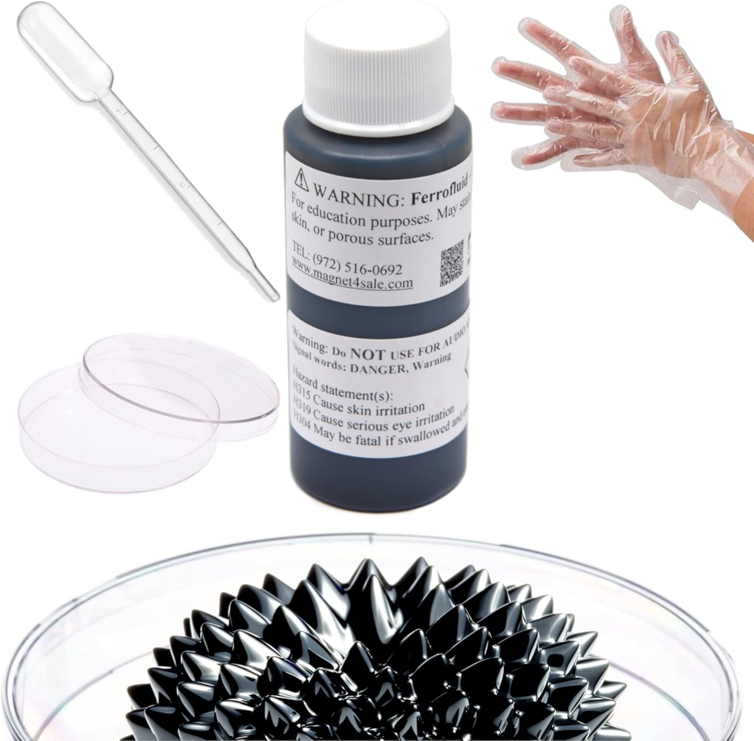 CMS Magnetics Magnetic Ferrofluid Science Experiment Kit front view showcasing the packaging and included accessories