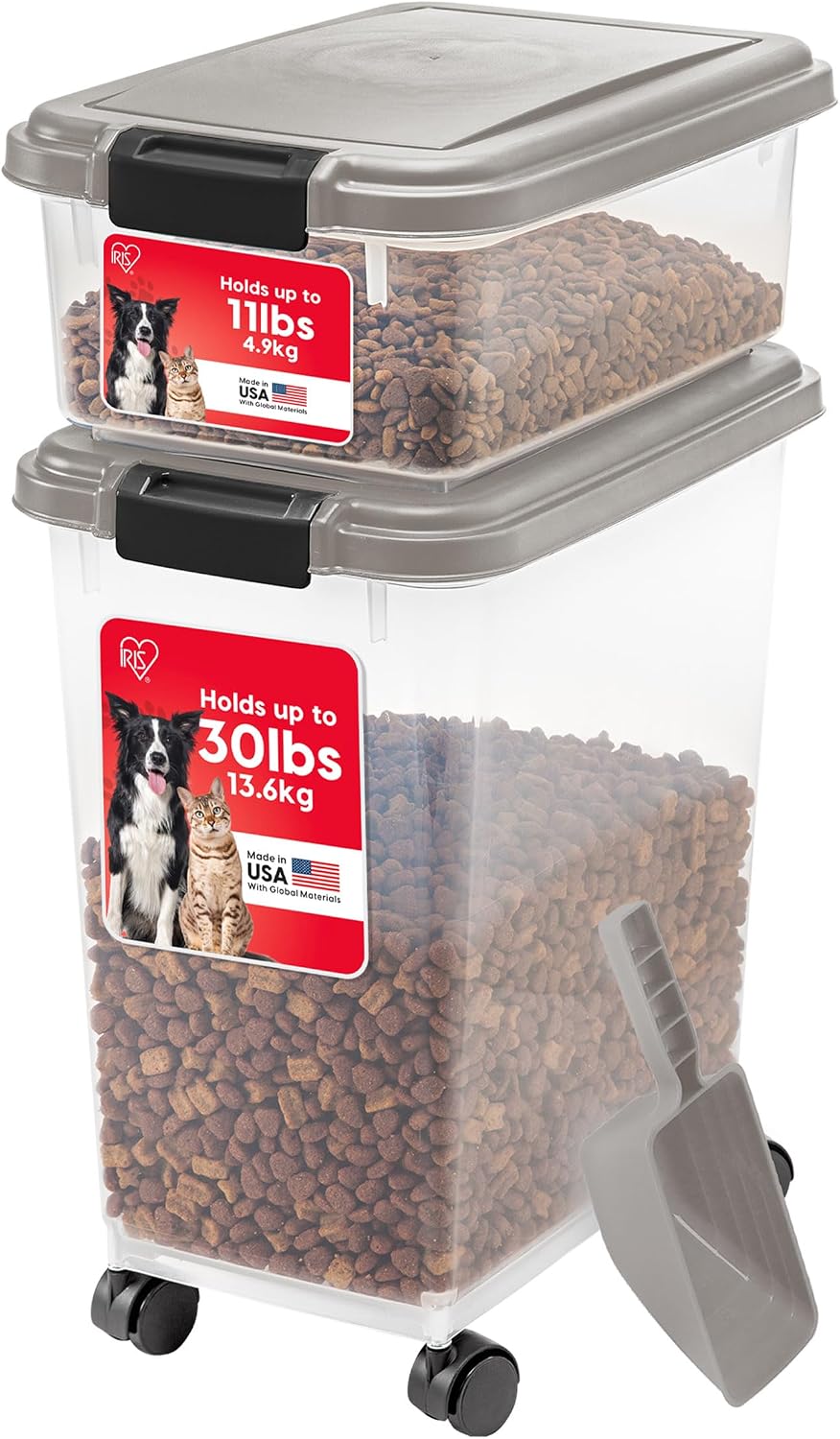 IRIS USA Dog Food Storage Container 30 lb + 11lb Airtight Combo, Stackable Pet Food Storage Bin with Wheels for Cat Dog Food, BPA Free, Made in USA, Black - Image 12