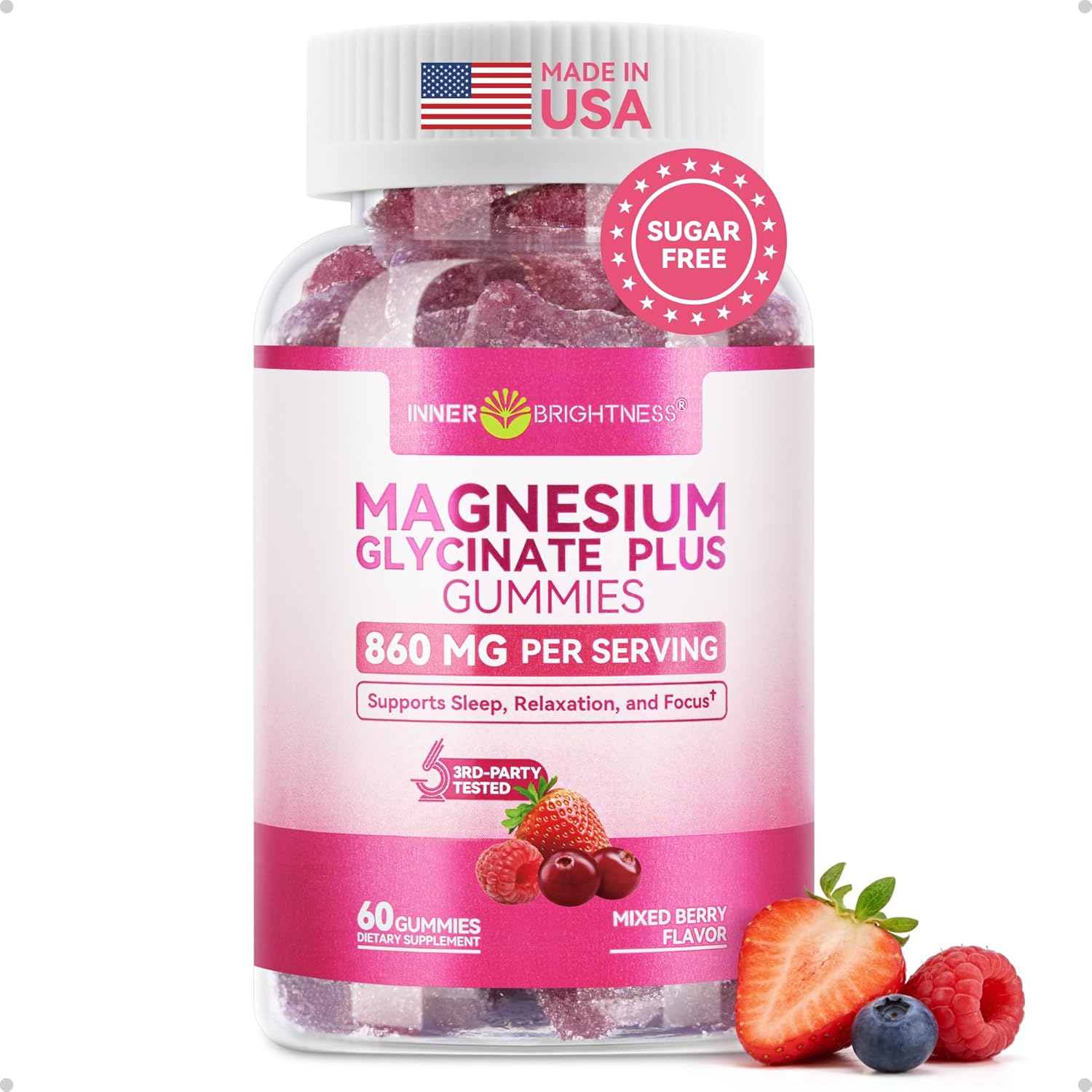 Inner Brightness Magnesium Glycinate Plus Gummies bottle front view for sleep support