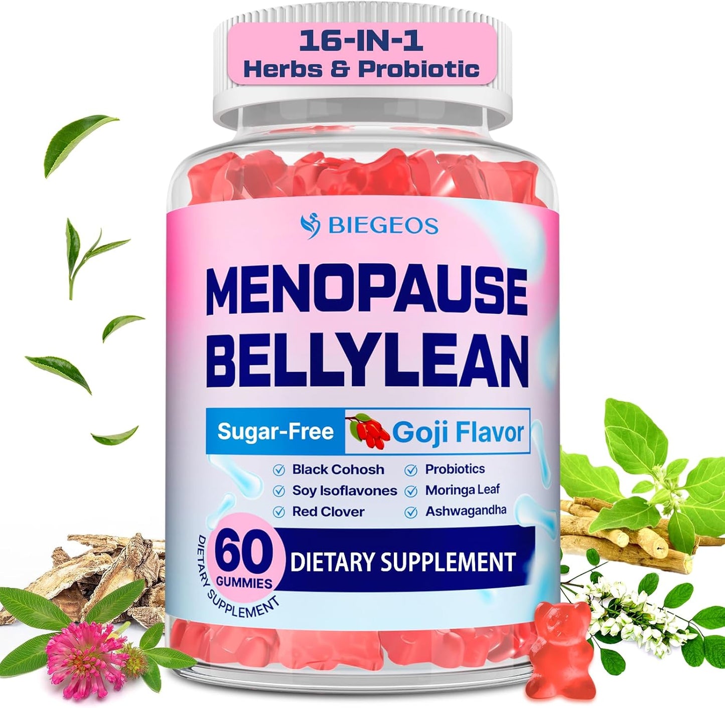 Biegeos Menopause Supplements for Women Gummies front view for hormonal balance.