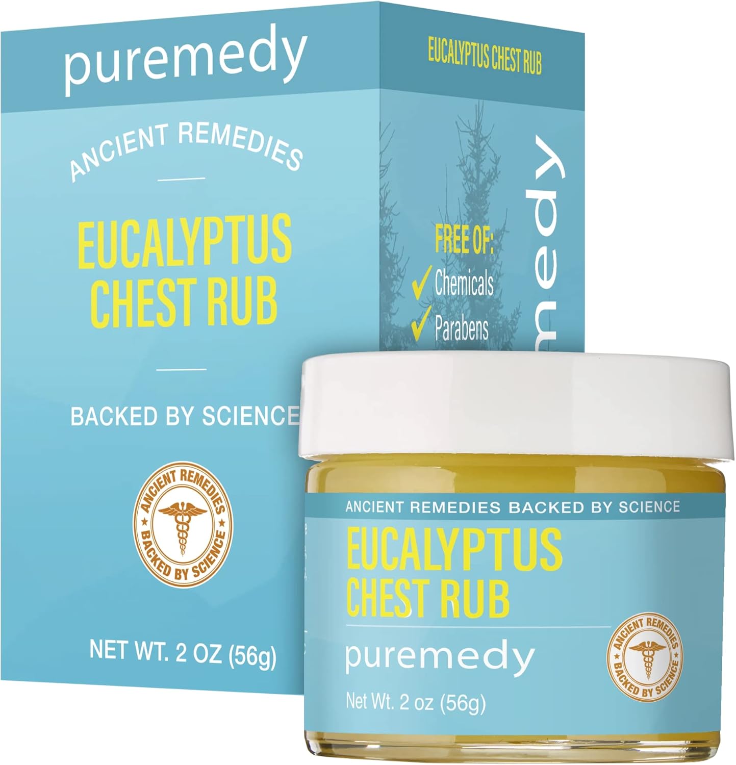 Puremedy Eucalyptus Chest Rub front view of the two ounce jar for natural congestion relief