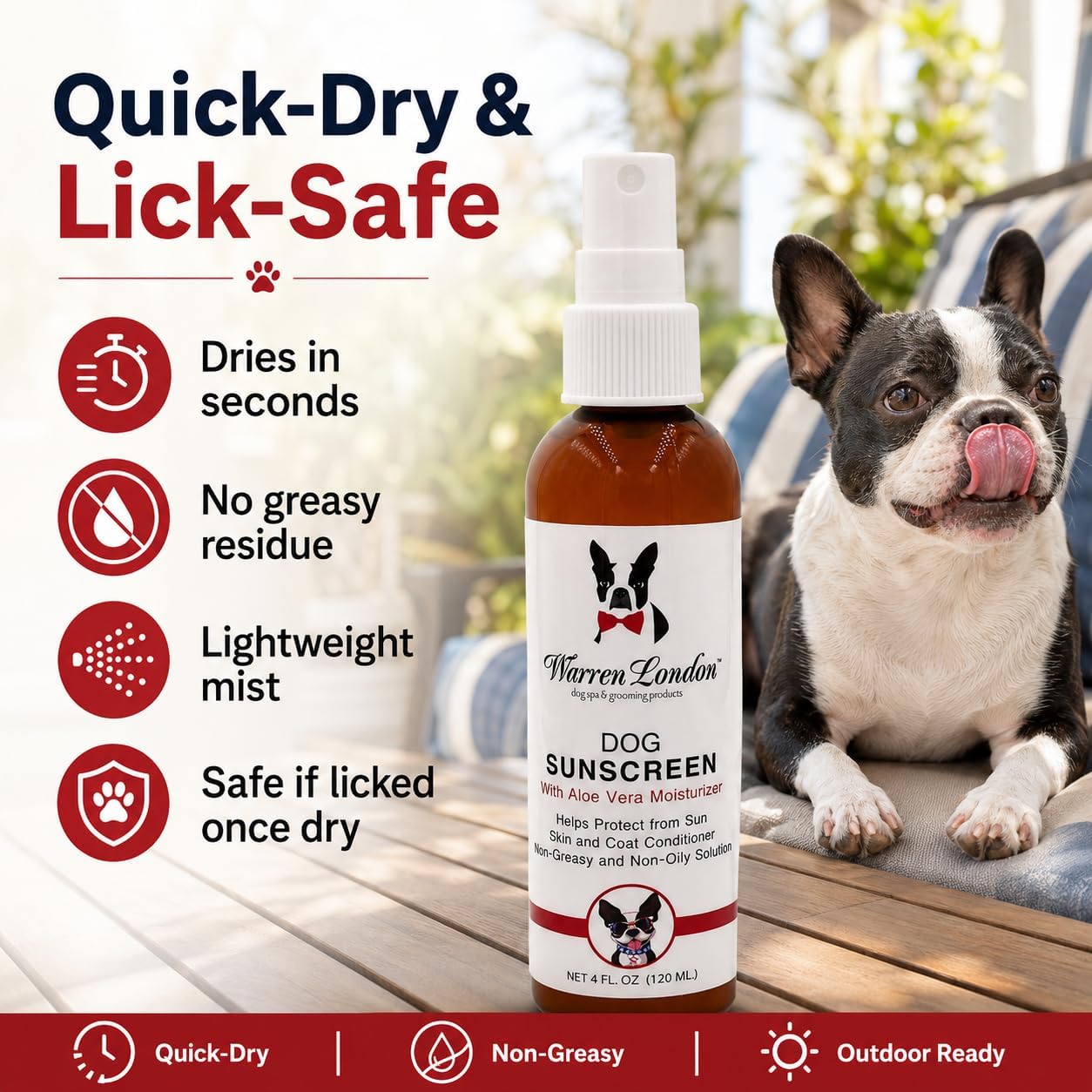 Warren London lick safe pet sunblock application on nose