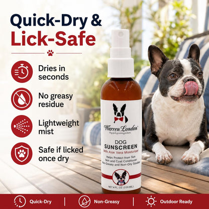 Warren London lick safe pet sunblock application on nose