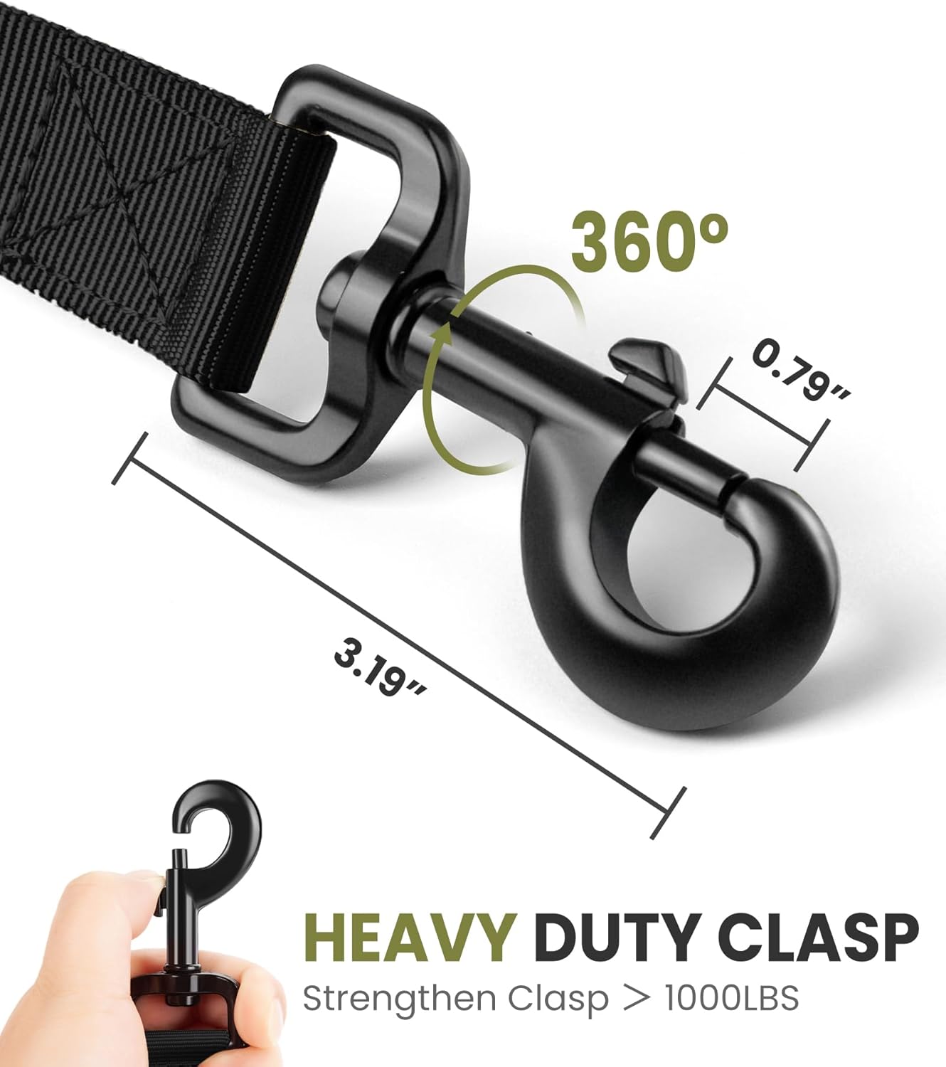Shock absorbing leash with three hundred sixty degree metal clasp