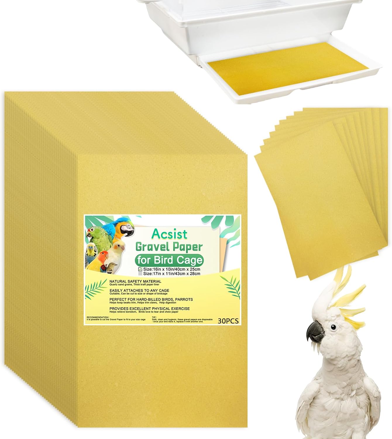 Clean bird cage tray using Acsist gravel paper sheets
