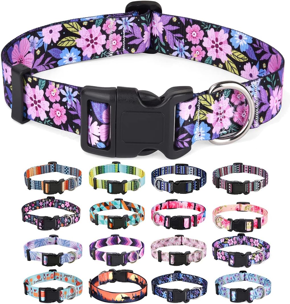 Mihqy Bohemia floral dog collar front view for medium dogs