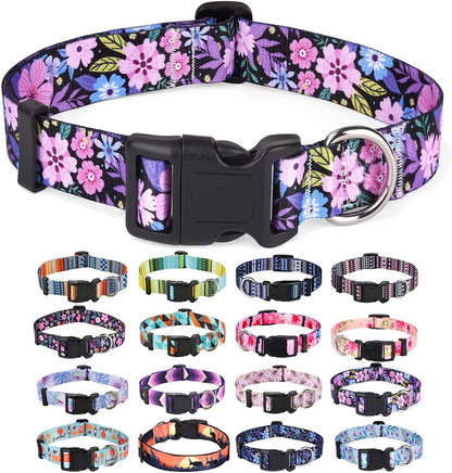 Mihqy Bohemia floral dog collar front view for medium dogs