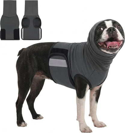 KOESON dog anxiety relief jacket packaging and size chart visual