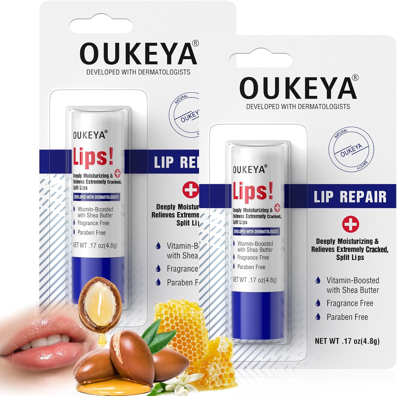 Oukeya medicated hydrating lip balm two pack front view