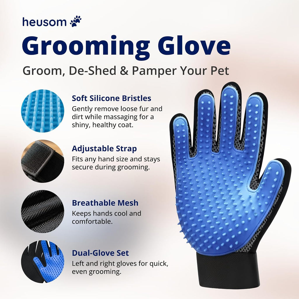 Breathable mesh backing and adjustable wrist strap of pet deshedding mitt