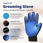 Breathable mesh backing and adjustable wrist strap of pet deshedding mitt