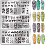 PH PandaHall 3 Piece Mushroom Nail Stamping Plates front view showcasing nature patterns.