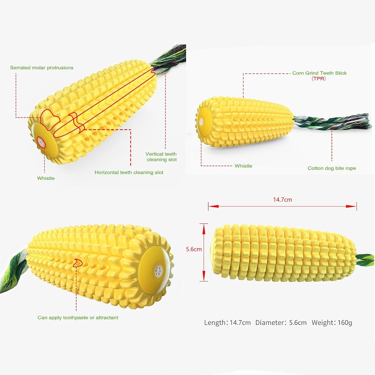 Carllg durable corn toy showing zigzag molar texture