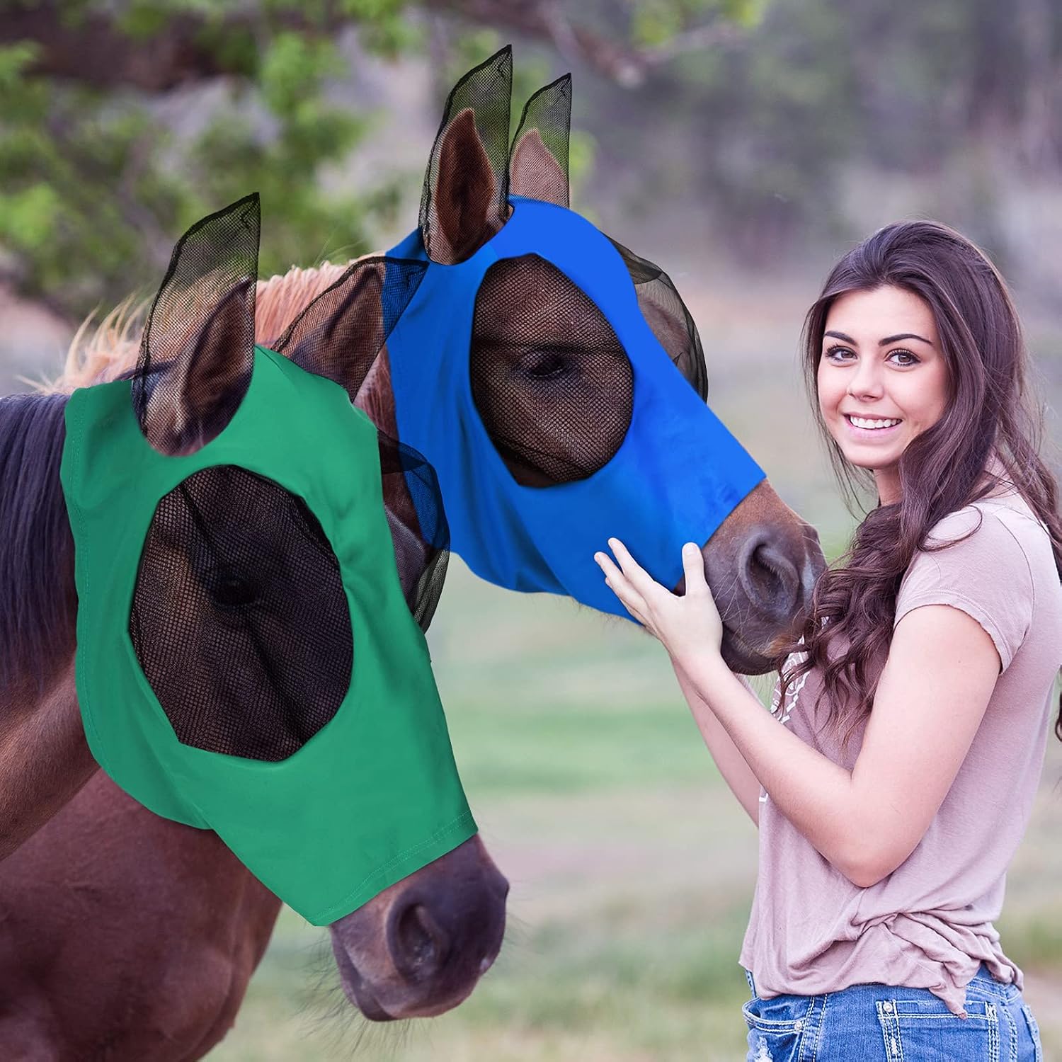 Weewooday 2 Pcs Horse Fly Mask with Ears, Soft Stretchy Horses Face Masks for Flies, Breathable Mesh Eye Cover, UV Protection Horse Masks for Pasture, Barn, Turnout(L,Purple, Pink) - Image 12