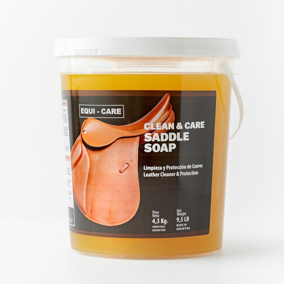 Equi-Care Clean and Care Saddle Soap front view of the premium leather cleaning bucket.