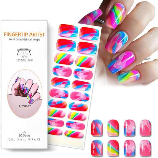 NAILOG semi cured gel nail strips front view showing colorful gradient design packaging.