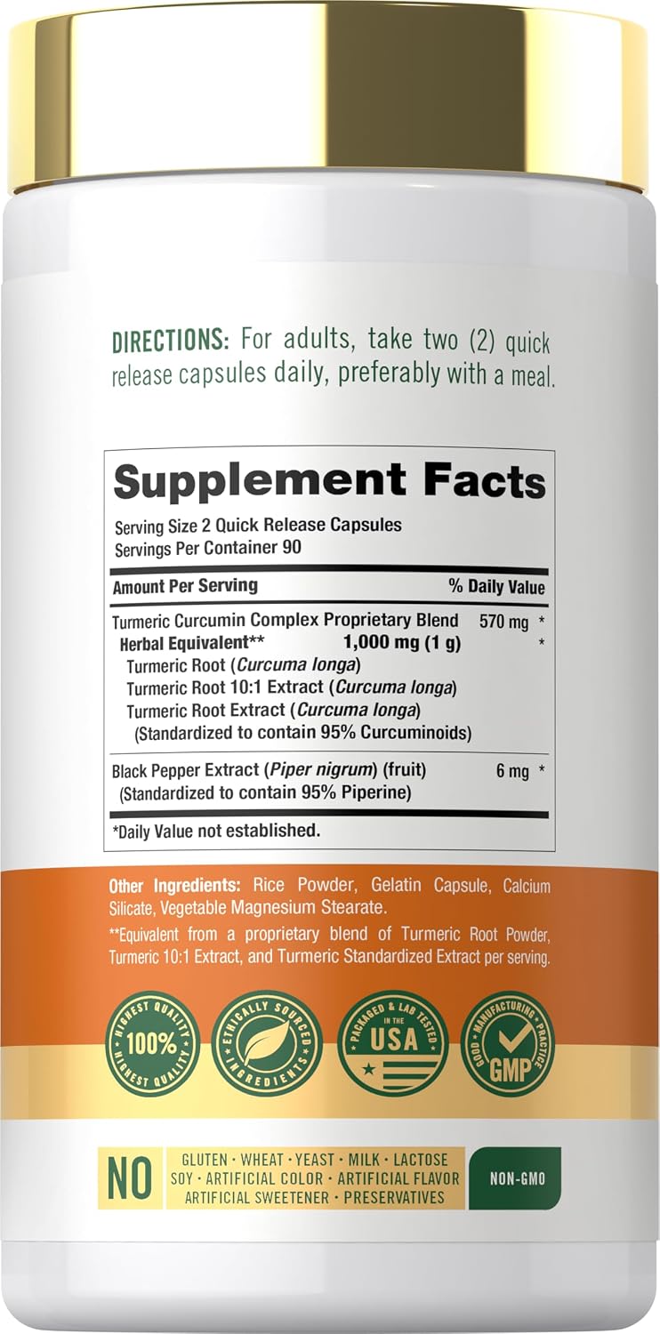 Carlyle Turmeric Curcumin with Black Pepper | 180 Capsules - Image 2