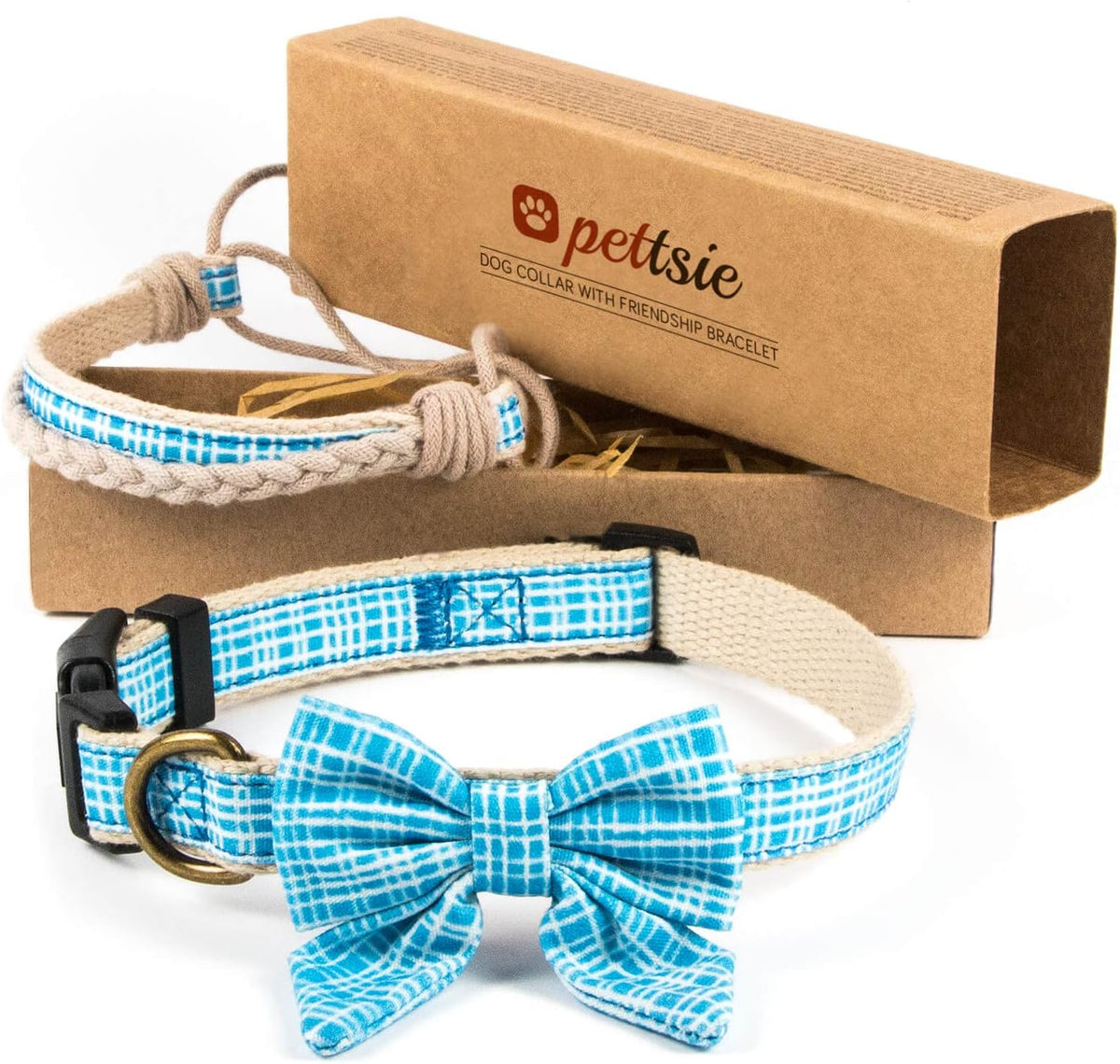Pettsie Dog Bow Tie Collar & Matching Owner Friendship Bracelet | Adjustable, Durable Hemp & Soft Cotton, Matching Friendship Bracelet, Comfortable for Sensitive Skin, Elegant Gift Box, Blue - Image 9