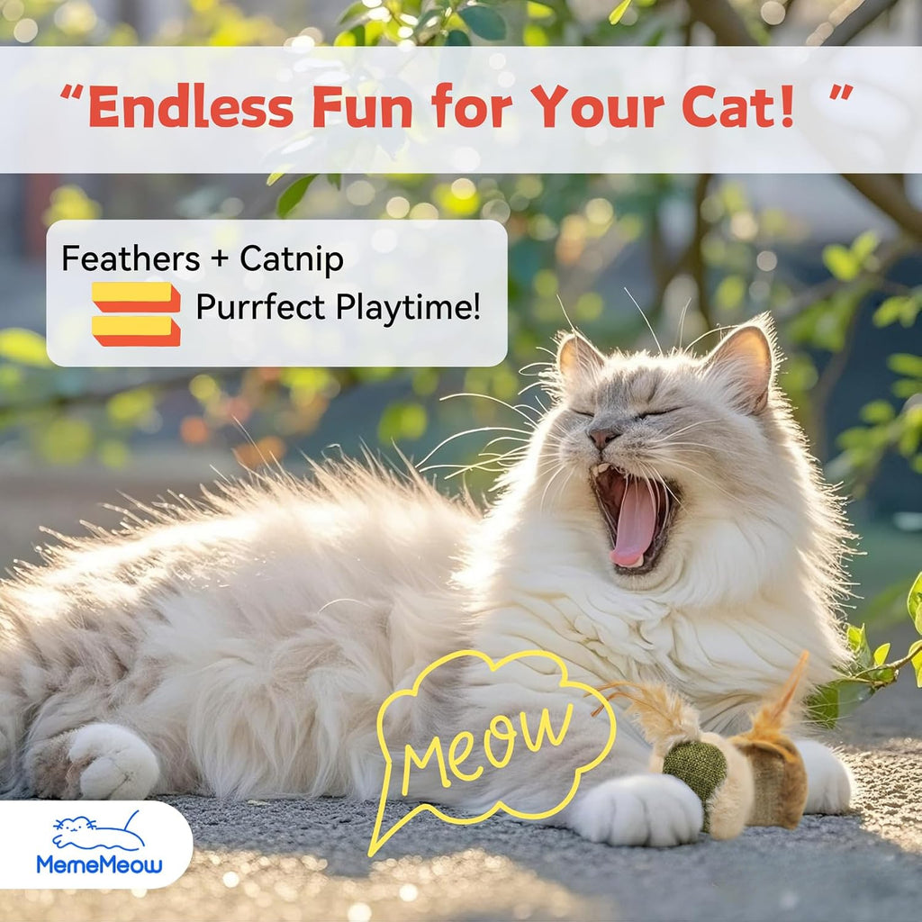 MemeMeow premium plush and woven linen cat toy pack for indoor play