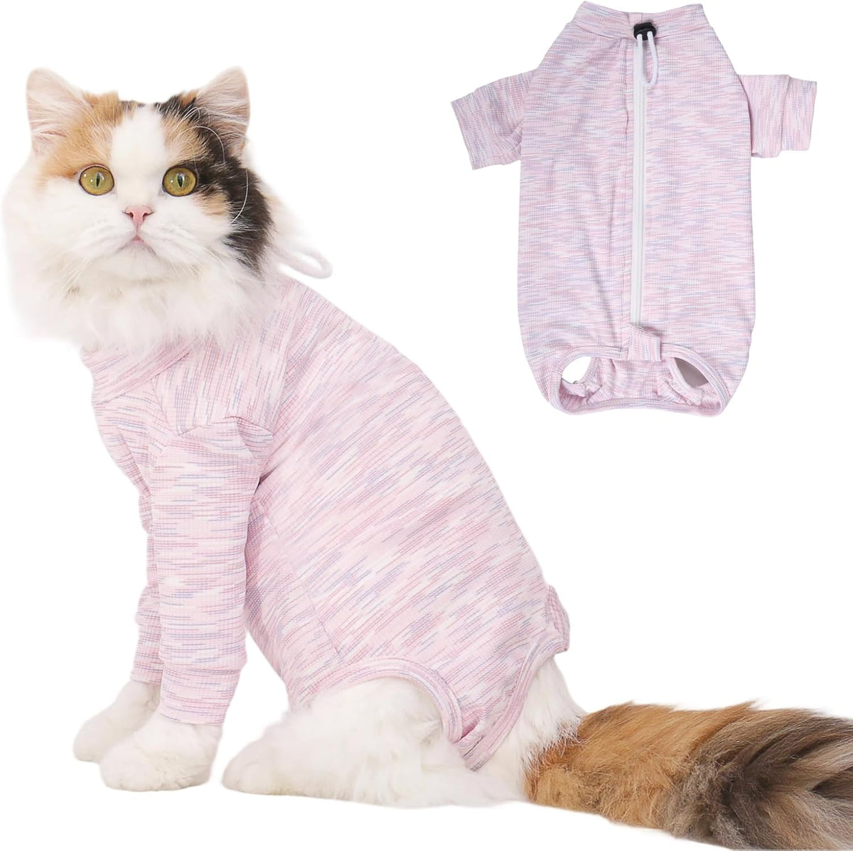 FEimaX Cat Recovery Suit for Spay Abdominal Wounds, Kitten Onesie Bodysuit with Zipper for Female and Male Cats After Surgery, Anti-Licking Pet Surgical Pajamas Long Sleeve Front Leg Prevent Shedding - Image 11