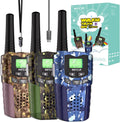 Mfcir rechargeable kids camouflage walkie talkies three pack front view displaying blue green and brown patterns.