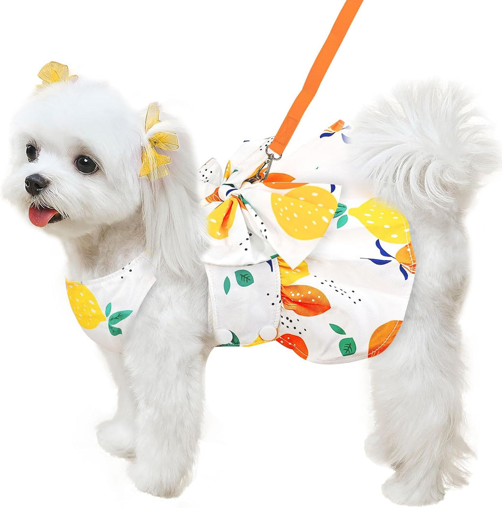 ABRRLO Cute Dog Dress Small Dog Clothes For Girls Female Puppy Outfits Pink Floral Pet Summer Clothes Bowknot Doggy Cat Princess Dress Harness Set for Holiday Birthday Party Costume Clothing (Pink,XS) - Image 9