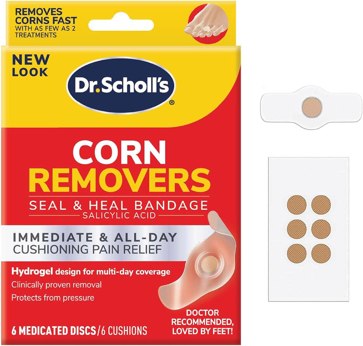 Dr. Scholl's Corn Removers front packaging showing the six count box for foot treatment.