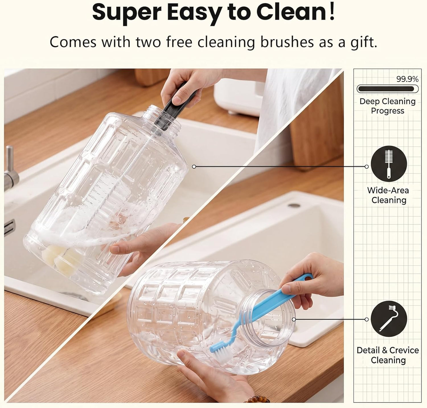CZPET gravity waterer being cleaned with the included upgraded flexible long handle brush