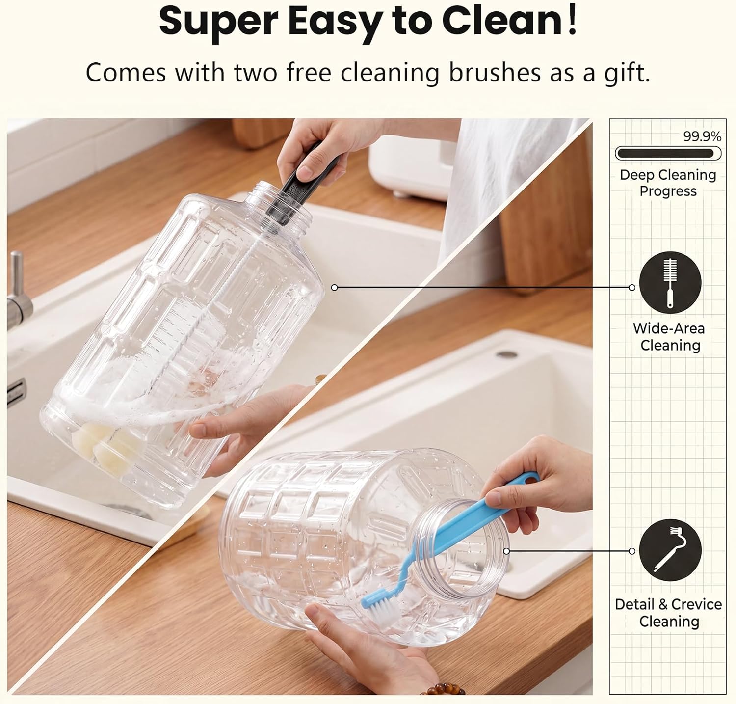 CZPET gravity waterer being cleaned with the included upgraded flexible long handle brush
