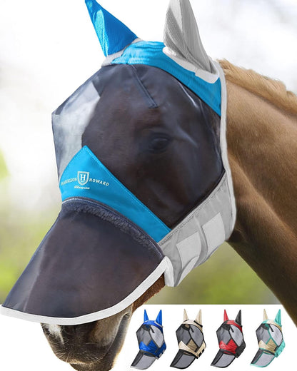Harrison Howard CareMaster Pro Luminous Horse Fly Mask Large Eye Space Long Nose with Ears UV Protection for Horse Summer Mint Full Size - Image 11