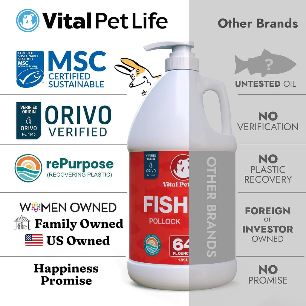 Vital Pet Life salmon and pollock oil liquid formula for dog skin and coat health