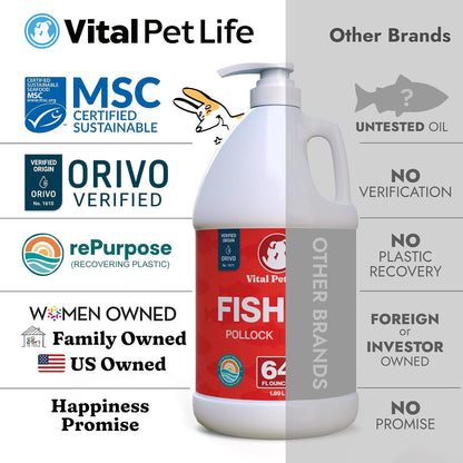 Vital Pet Life salmon and pollock oil liquid formula for dog skin and coat health