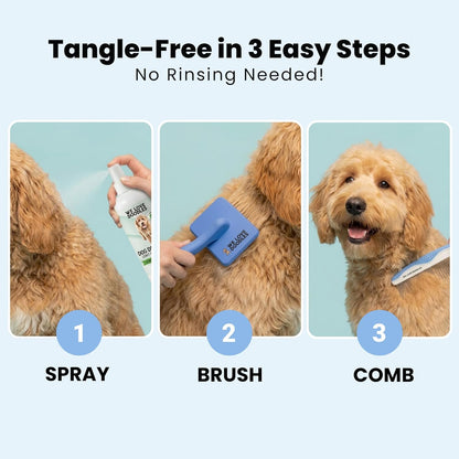 Hypoallergenic dog tangle remover spray bottle for easy pet grooming.