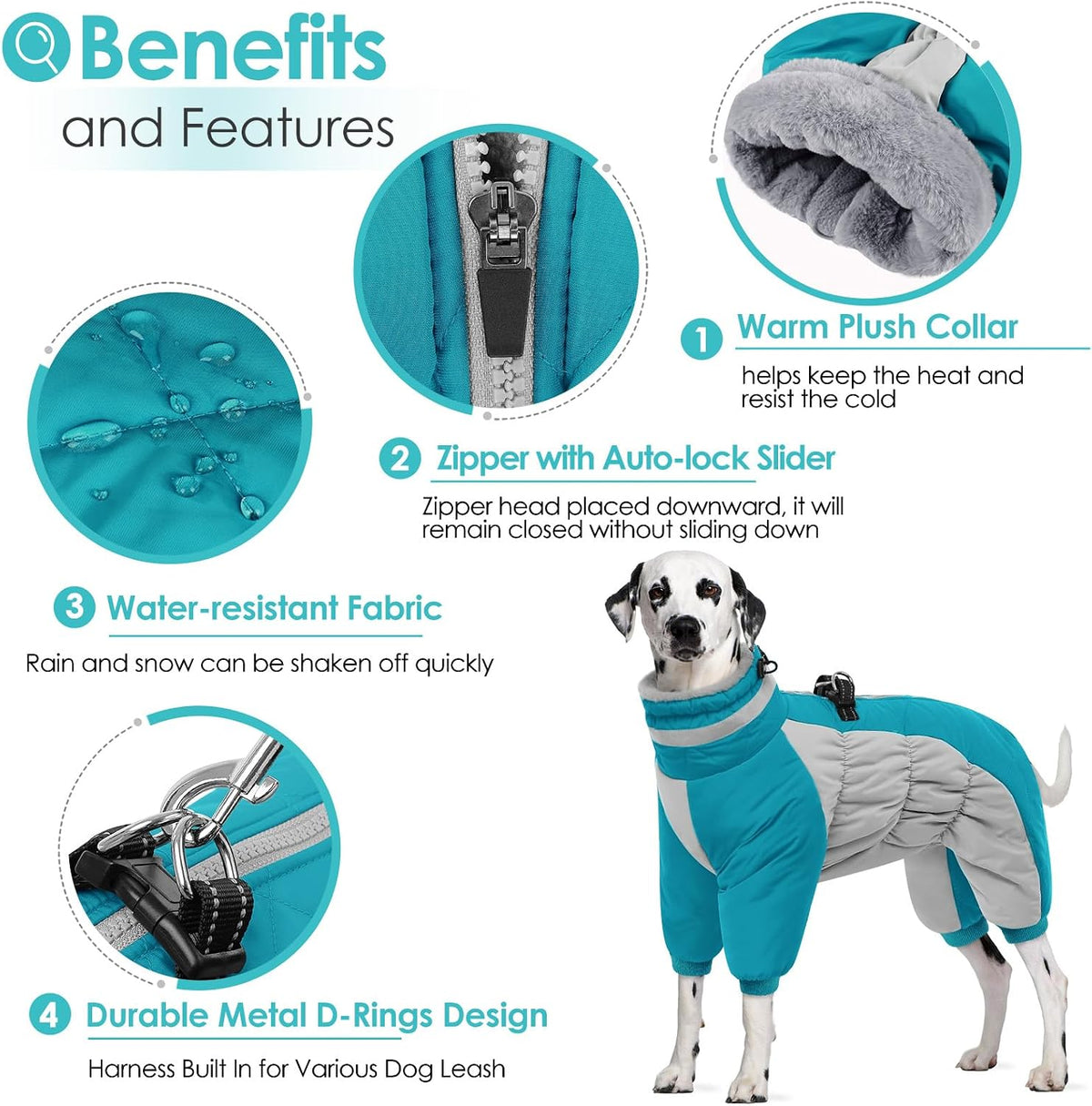 AOFITEE Fullbody Dog Coat Warm Fleece Dog Jacket, Windproof Dogs Winter Coat with Harness Built in, Reflective Turtleneck Dogs Snowsuit Puffer Jacket, Four Legged Snow Suit for Small Medium Large Pet - Image 5