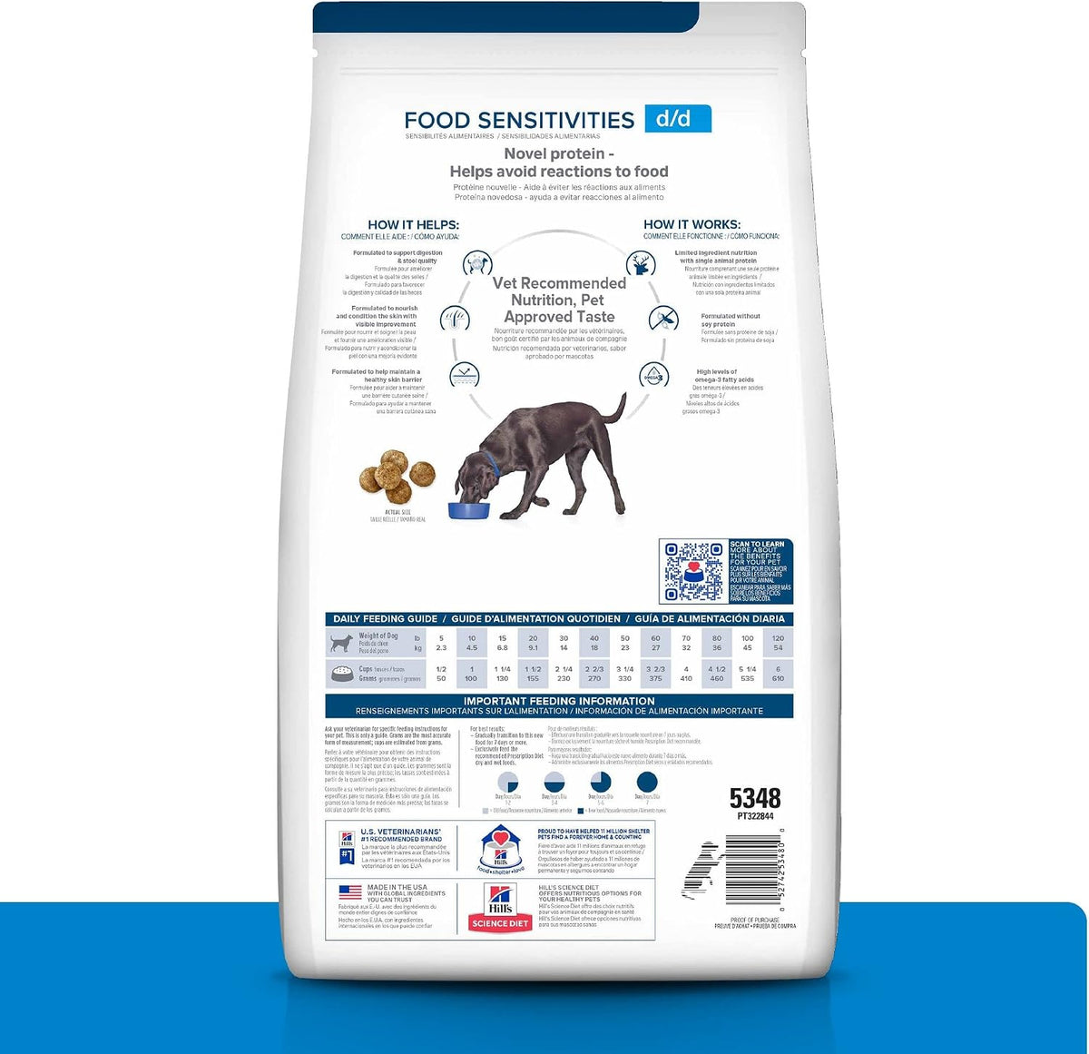 Hill's Prescription Diet dd dog food for skin allergies single protein kibble packaging