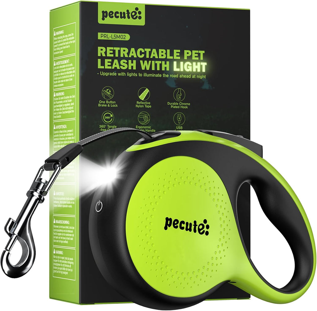 Pecute retractable dog leash with LED light side profile