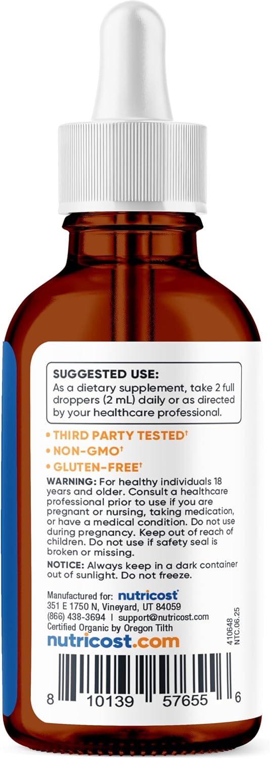 Nutricost USDA Organic vegan non GMO gluten free wellness drops imported packaging