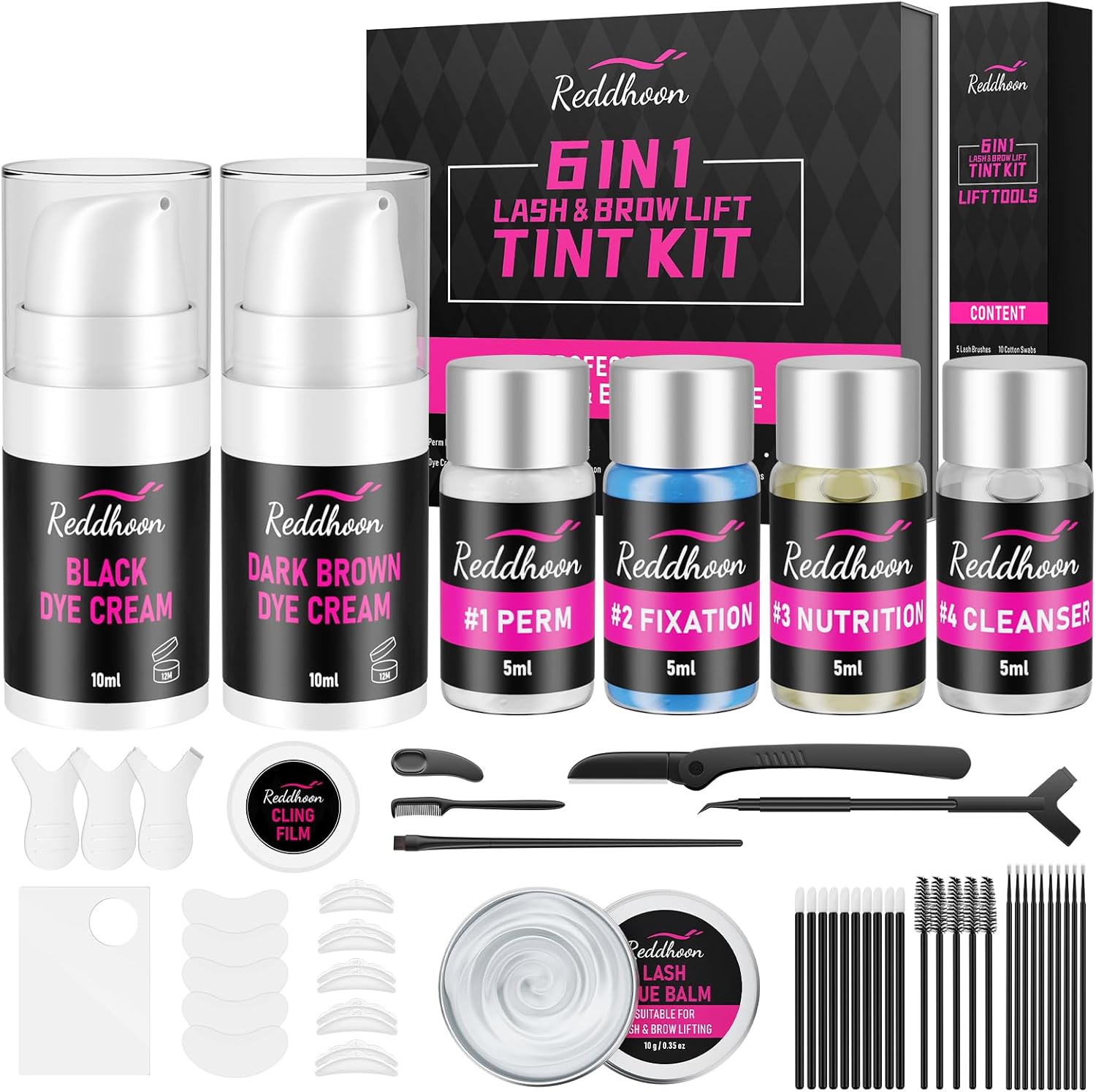 Novobey 6 in 1 lash lift and brow lamination kit front view showing full product packaging and tools.