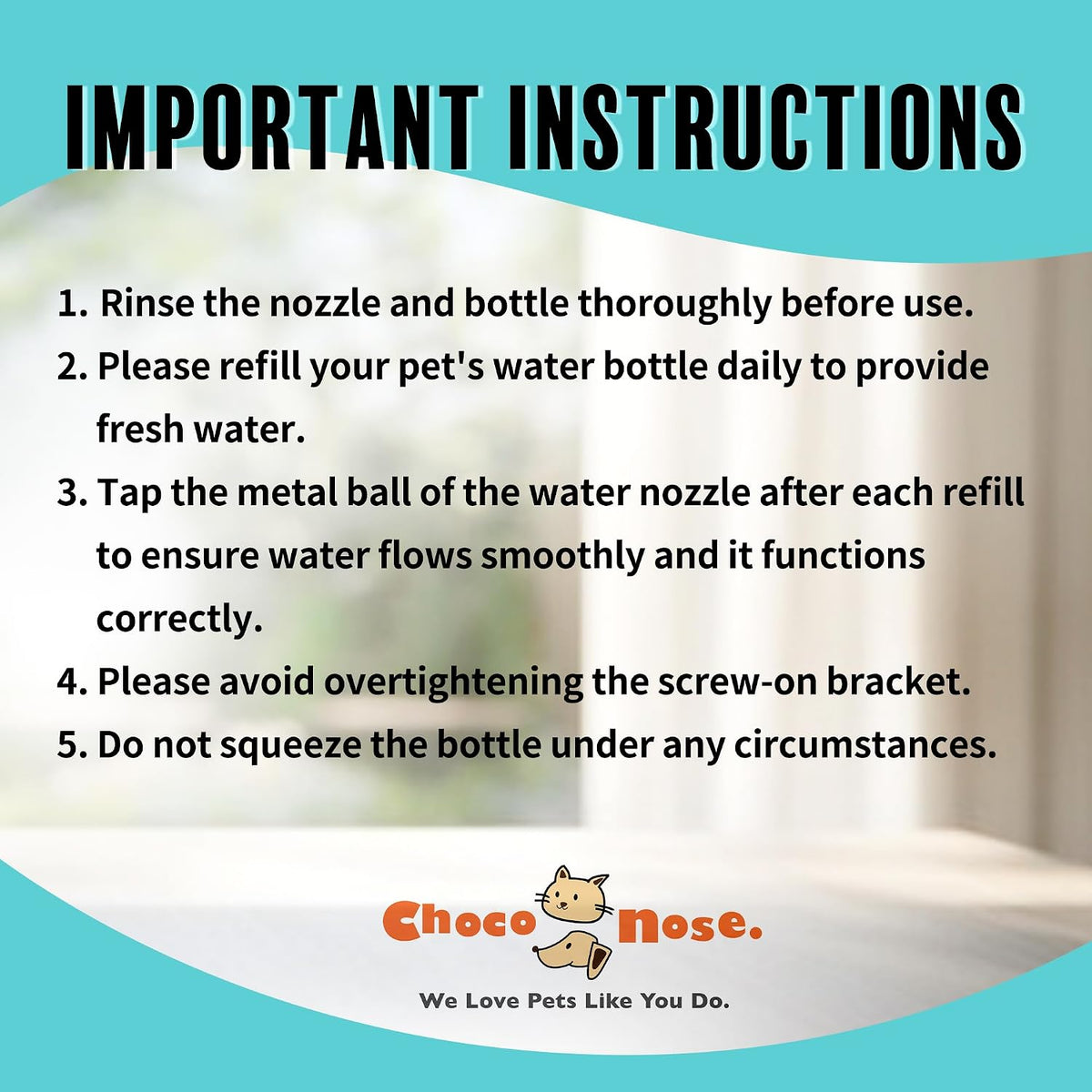 Choco Nose Patented No-Drip Water Bottle/Feeder for Puppies/Toy-Small Breed Dogs/Rabbits/Cats/Chinchillas and Other Small Pets and Animals - for Cages or Crates 10.2 oz. Nozzle 13mm, Aqua (C528) - Image 9