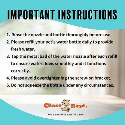 Choco Nose Patented No-Drip Water Bottle/Feeder for Puppies/Toy-Small Breed Dogs/Rabbits/Cats/Chinchillas and Other Small Pets and Animals - for Cages or Crates 10.2 oz. Nozzle 13mm, Aqua (C528) - Image 9